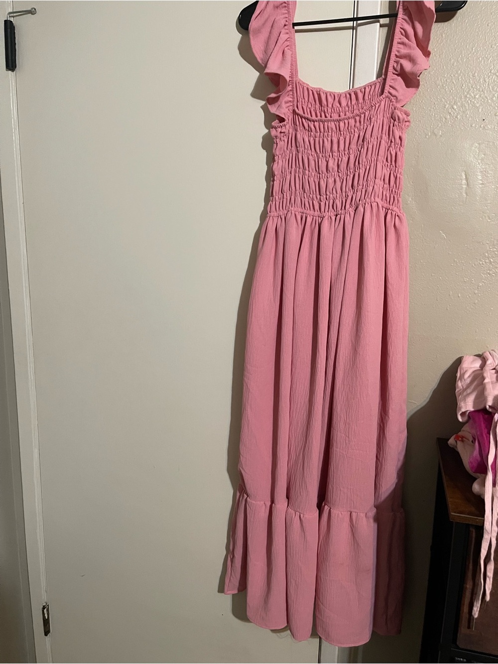 Girls Pink Smocked Ruffle Strap Dress